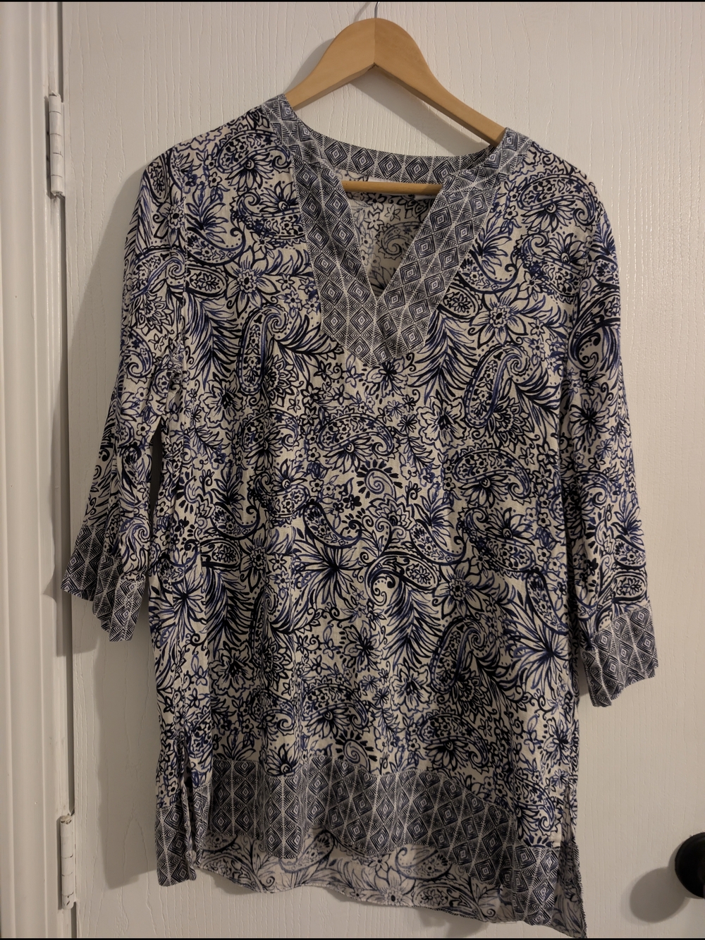 Sigrid Olsen Navy and White Printed V-Neck Tunic